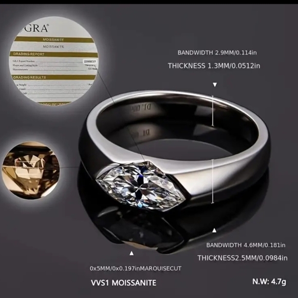 Moissanite Silver Ring - Picture 2 of 6